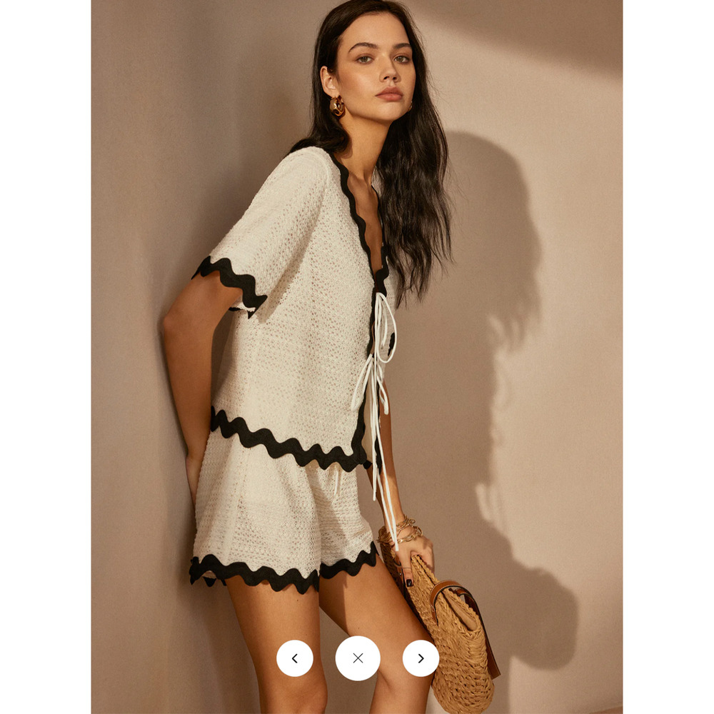 Copied - NWT Commense Contrast Trim V-Neck Shorts Set Szm - Picture 3 of 6